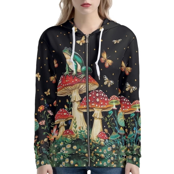 Puliio Crow And Rose Print Full Zip Hoodies for Women Gothic Long Sleeve Sweatshirt Jacket with Kangaroo Pockets