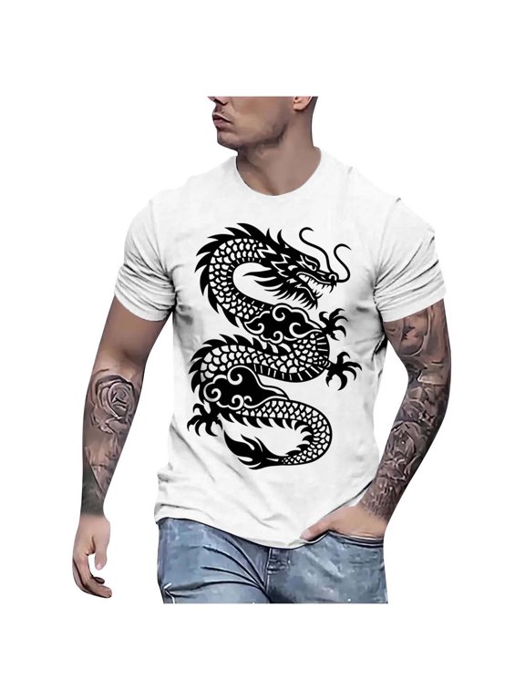 Dragon Print Graphic T-Shirt for Men Crew Neck Short Sleeve Casual Street Style Summer Tops