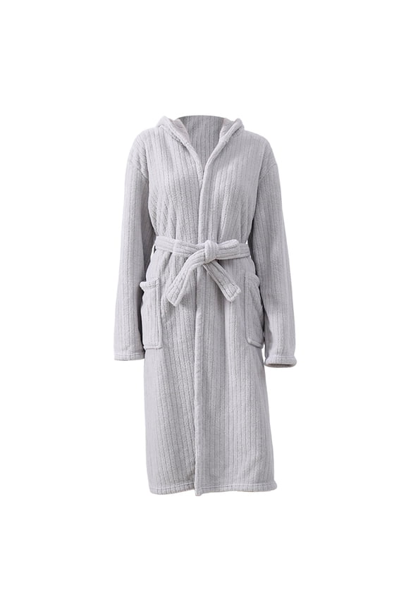 Fleece Robes For Women Warm Fuzzy Vertical Stripe Solid Color Bathrobe Soft Coral Velvet Comfy Plus Size Loungewear Nightgown,Size One Size