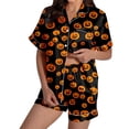 thumbnail image 1 of Puliio Halloween Womens Pajamas 2 Piece Set Pumpkin Print Short Sleeve Button Down Loungewear Cozy Shorts Nightwear Sets with Pocket, 1 of 7