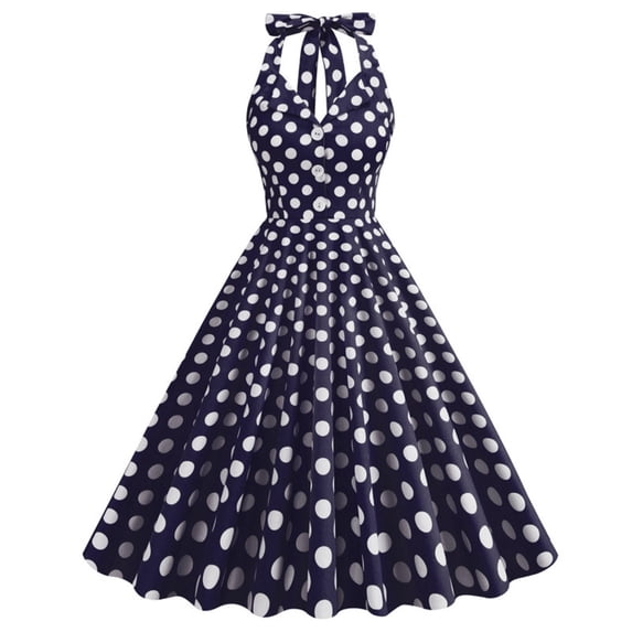 Puliio Halter Dresses for Women Summer Polka Dot A Line Mini Vintage Casual Party Swing Dress