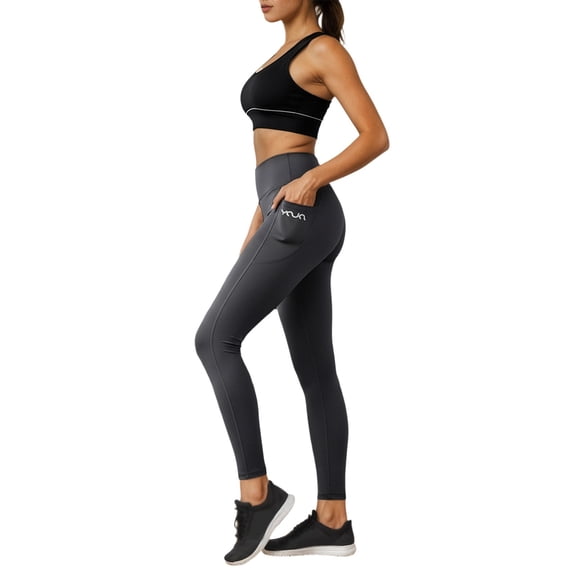 Puliio High Waist Pocket Leggings For Women Tummy Control Full Length Workout Yoga Pants Ladies Squat Proof Fabric Stretch Soft Comfort Fit Cycling Leggings,Grey,M