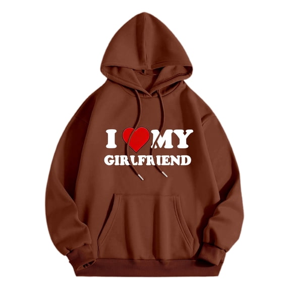 Puliio I Love My Girlfriend Hoodies For Men Love Heart Print Long Sleeve Valentines Day Hooded Sweatshirt Sweater Pullover Tops Cute Funny Gifts Clothes