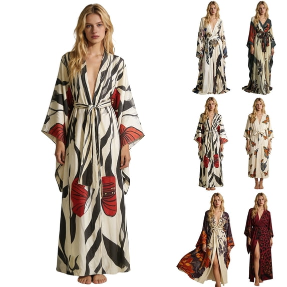 Puliio Kimono Robes For Women's Floral Print Long Sleeve Casual Elegant Bathrobe Soft Cozy Slim Fit Housecoat Loungewear,Size XXXL