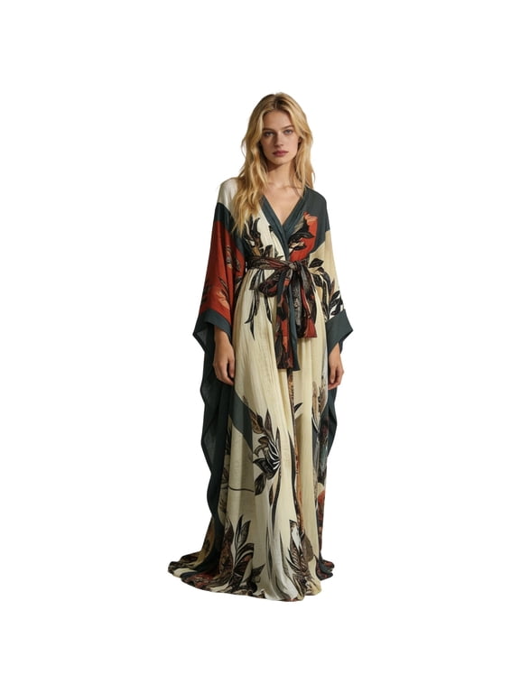 Kimono Robes For Women's Floral Print Long Sleeve Casual Elegant Bathrobe Soft Cozy Slim Fit Housecoat Loungewear,Size XXXL
