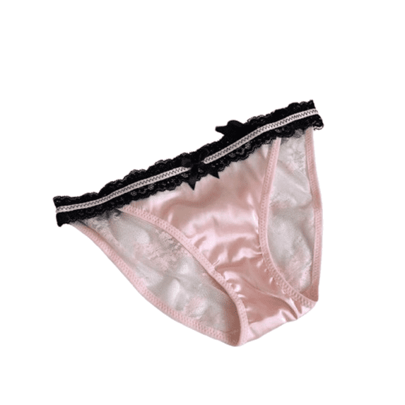 Puliio Lace Sheer Mesh Underwear for Women Bow Decor Low Rise Bikini Sexy Satin Briefs Panties