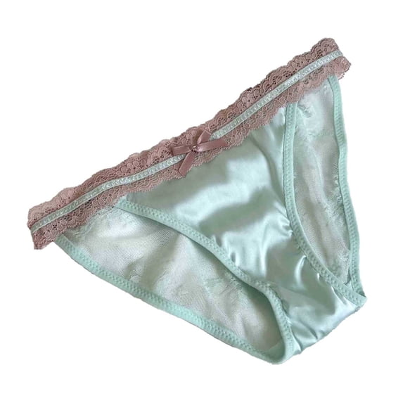 Puliio Lace Sheer Mesh Underwear for Women Bow Decor Low Rise Bikini Sexy Satin Briefs Panties