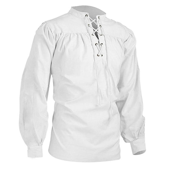 Puliio Men Hoodless Sweatshirt Fashion Solid Color Shirt Men Bandage Long Sleeve Ethnic Style Shirt Gothic Man Casual Vintage Blouse Pullover Tops