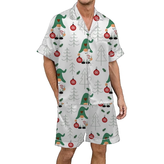 Puliio Men's Christmas Snowman Print Pajamas Set Short Sleeve Button Top & Shorts With Pockets Sleepwear Sets 2-Piece for Men