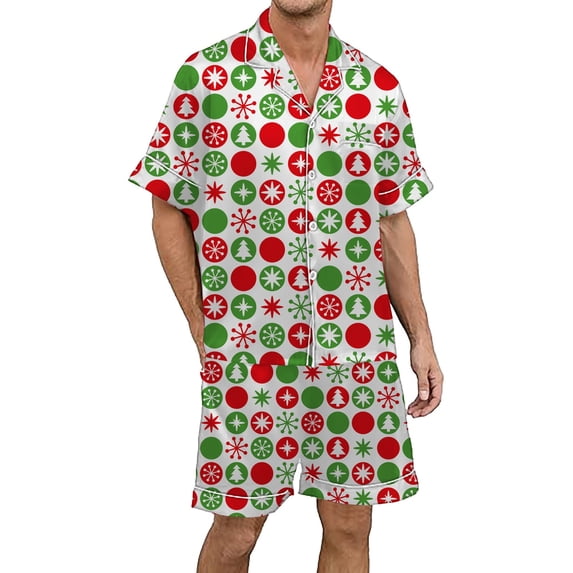 Puliio Men's Christmas Snowman Print Pajamas Set Short Sleeve Button Top & Shorts With Pockets Sleepwear Sets 2-Piece for Men