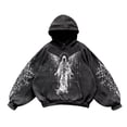 thumbnail image 1 of Puliio Men's Dark Wings Portrait Graphic Hoodie Drawstring Distressed Oversized Pullover Gothic Streetwear Sweatshirts With Pocket, 1 of 3