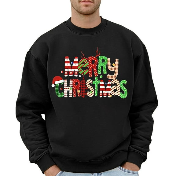 Puliio Men's Hoodless Sweatshirts Christmas Graphic Print Long Sleeve Round Neck Pullover Fasionable Comfy Loose Festive Hoodie No Hood Sweatshirt For Mens