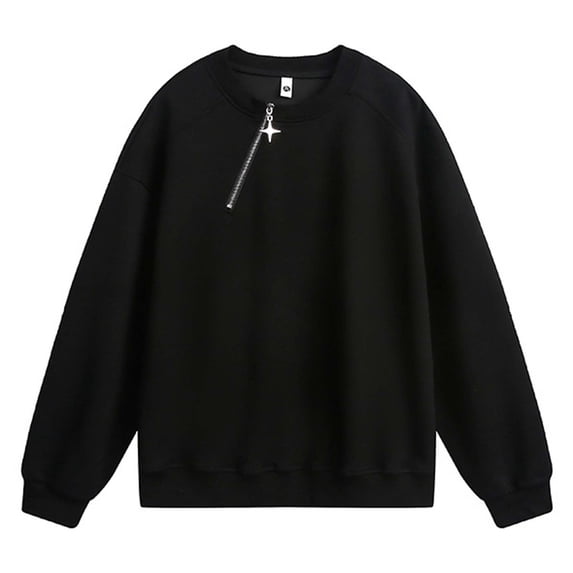 Puliio Men's Hoodless Sweatshirts Personality Zipper-Embellished Casual Long Sleeve Pullover Hooded Trendy Fashion Loose Streetwear Comfy Hoodless Tops