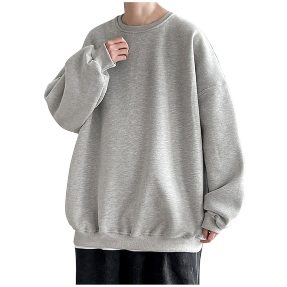 Puliio Men's Oversized Drop Shoulder Solid Crewneck Pullover Layered Hem Soft Long Sleeve Sweatshirt Daily Basic Pullover Tops