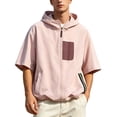 thumbnail image 1 of Puliio Men's Patch Pocket Zip Up Hoodie Oversized Short Sleeve Hooded Jackets Daily Casual Sweatshirts, 1 of 5