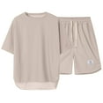 thumbnail image 1 of Puliio Men's Summer Waffle Knit Pajamas Set Short Sleeve Crew Neck Top & Shorts With Pockets Sleepwear Sets 2 Piece, 1 of 4
