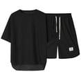 thumbnail image 1 of Puliio Men's Summer Waffle Knit Pajamas Set Short Sleeve Crew Neck Top & Shorts With Pockets Sleepwear Sets 2 Piece, 1 of 4