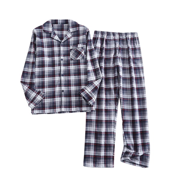 Puliio Men's Winter Plaid Pajamas Set Long Sleeve Flannel Top & Pants With Pockets Nightwear Sets 2 Piece