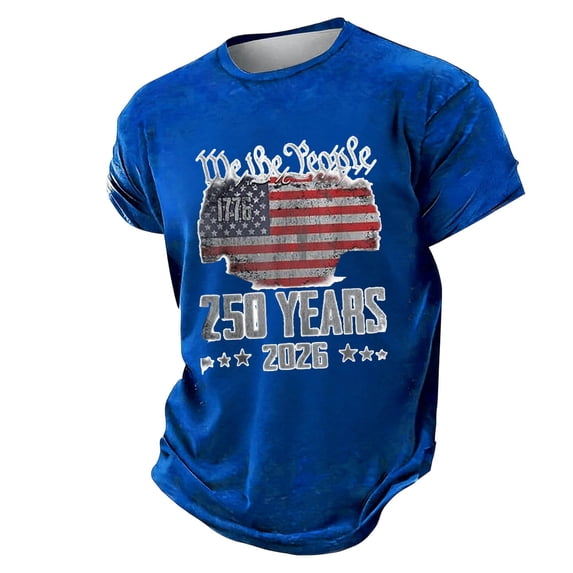 Puliio Mens American 250Th Anniversary Tees Celebration 250 Years Usa Service T-Shirt Hot Trending Tshirt Vintage Birthday Gifts(Blue,S)