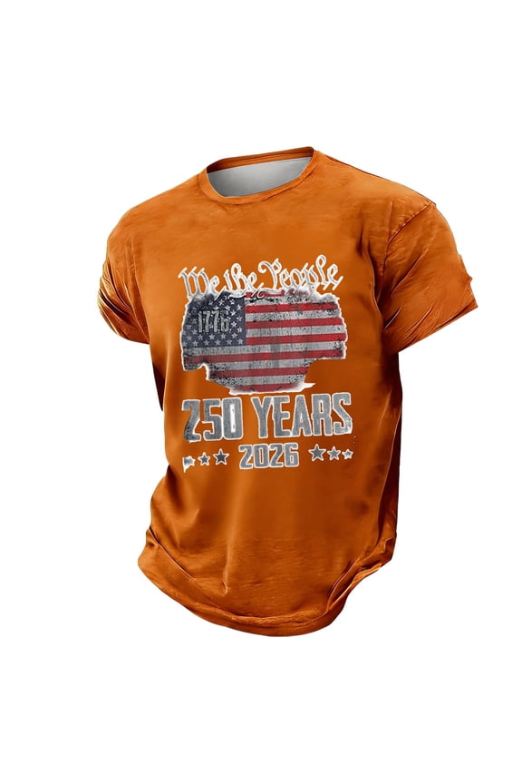 Mens American 250Th Anniversary Tees Celebration 250 Years Usa Service T-Shirt Hot Trending Tshirt Vintage Birthday Gifts（Orange,2XL)