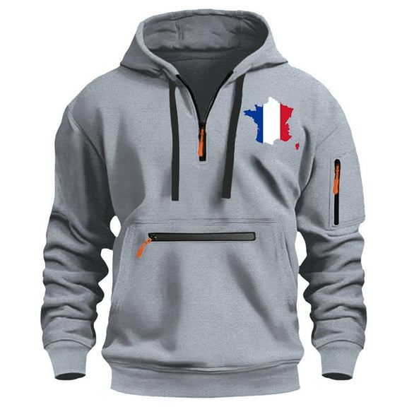 Puliio Mens Half Zip Hoodies Sweatshirt Long Sleeve Flag Printed Casual Oversize Hooded Pullover Loose Fit Autumn Winter Daily Wear Comfortable Leisure Hoody Jacket With Zipper Pocket