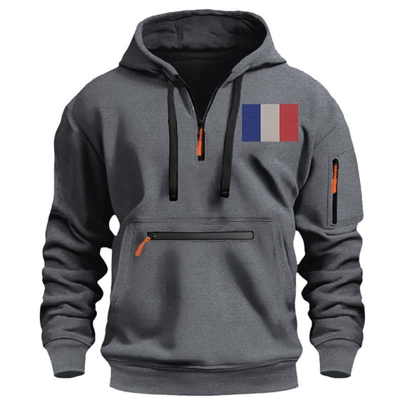 Puliio Mens Half Zip Hoodies Sweatshirt Long Sleeve Flag Printed Casual Oversize Hooded Pullover Loose Fit Autumn Winter Daily Wear Comfortable Leisure Hoody Jacket With Zipper Pocket