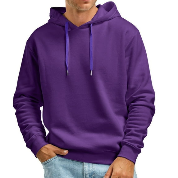 Puliio Mens Hoodies Fall And Winter Casual Solid Color Long Sleeve Hooded Sweater No Pockets Top Velvet Casual Oversize Drawstring Pullover Hooded