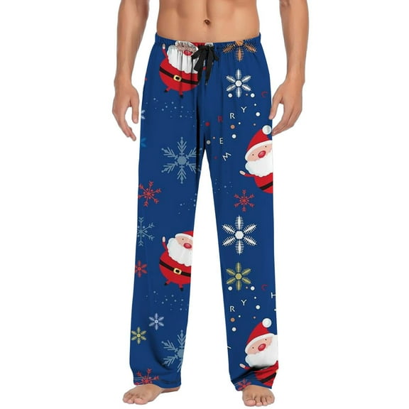 Puliio Mens Oversize Pants Cute Cartoon Christmas Santa Print Cozy Drawstring Pants Casual Loose Fit Sleepwear Lightweight Trousers With Pockets
