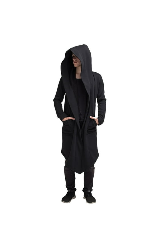 Mens Oversizes Hoodies Long Sleeve Solid Color Jacket Dark Style Long Cardigan Cloak Coat Trendy Loose Comfortable Outdoor Daily Wear Hooded Sweater