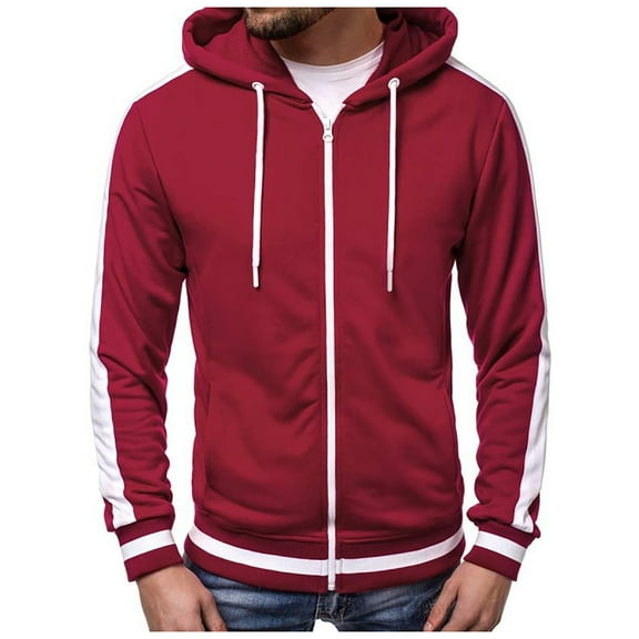 Puliio Mens Plus Size Hoodies Autumn Color Block Long Sleeve Oversize Hooded Pullover With Zipper Cap Minimalist Trendy Jacket Cardigan Casual Hoody Sweatshirts With Pocket