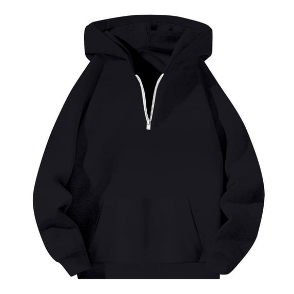 Puliio Mens Quarter Zip Hoodie Solid Color Long Sleeve Hoody Sweatshirts With Pocket Casual Loose Fit Pullover Fall Winter Comfortable Minimalist Sweartshirt Jacket Tops