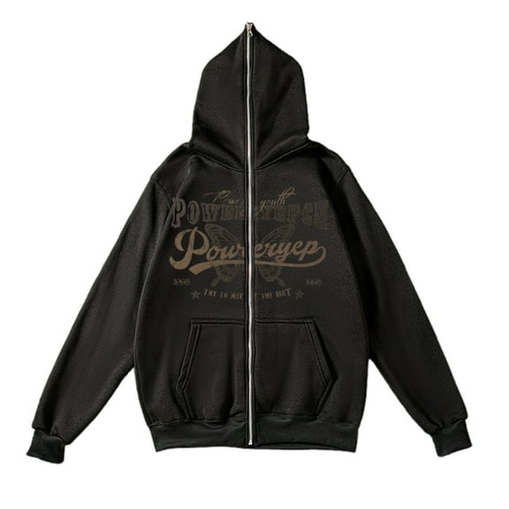 Puliio Mens Zip Up Hoodie Couple Style Butterfly Letter Print Casual Loose Fit Pullover Jacket Daily Wear Outdoor Activities Comfortable Full Zip Hooded Sweatshirts With Pocket