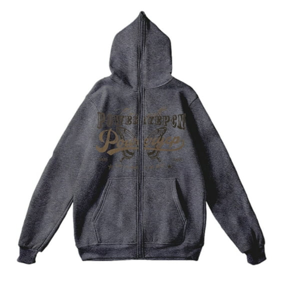 Puliio Mens Zip Up Hoodie Couple Style Butterfly Letter Print Casual Loose Fit Pullover Jacket Daily Wear Outdoor Activities Comfortable Full Zip Hooded Sweatshirts With Pocket