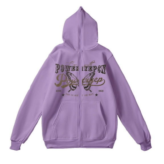 Puliio Mens Zip Up Hoodie Couple Style Butterfly Letter Print Casual Loose Fit Pullover Jacket Daily Wear Outdoor Activities Comfortable Full Zip Hooded Sweatshirts With Pocket
