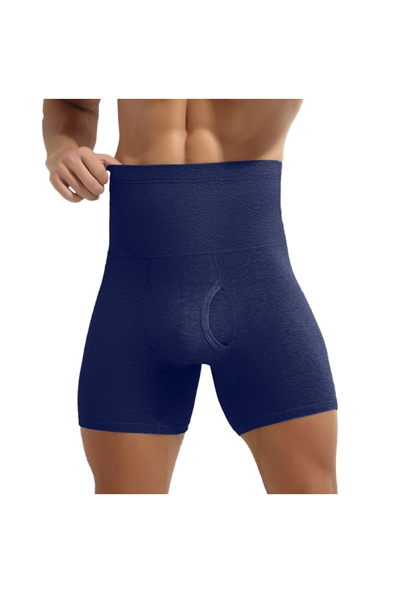 Plus Size Men'S Cotton Boxer Briefs High-Waisted Tummy Control Warm Anti-Chafing Sports Shorts Soft Comfortable Underpants(Blue,Xxxl)