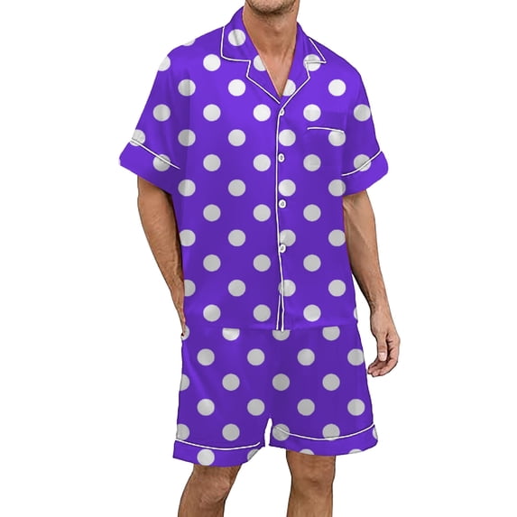 Puliio Polka Dot Pajamas Set for Men Short Sleeve Button Top & Shorts Comfortable Loungewear Pjs Set 2-Piece