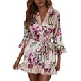 thumbnail image 1 of Puliio Robes For Women Satin Ruffle Edge Bathrobe Robe Soft Cozy Lightweight Nightgown For Ladies House,Size S, 1 of 9