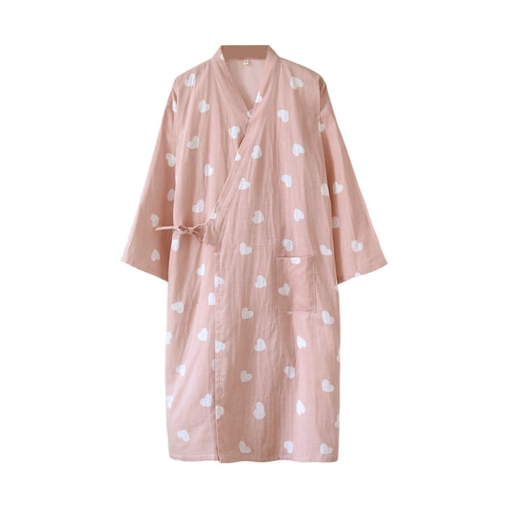 Puliio Robes For Women Spring Summer Lightweight Open Front Mid Length Kimono Bathrobe Soft Cotton Loungewear Nightgown,Size L