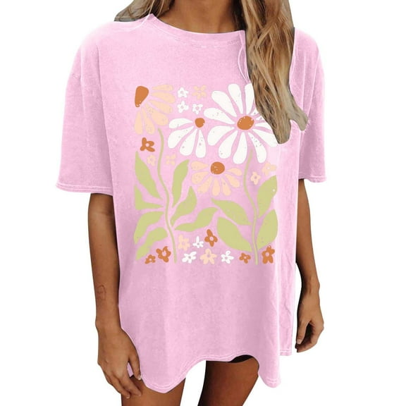 Puliio Shirts For Women Oversized Print Shirts Graphic Tee Vintage Tshirts Casual Tops