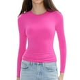 thumbnail image 1 of Puliio Solid Color Slim Fit Long Sleeve Top for Women Crew Neck Stretchy Layering Basic Casual Tops, 1 of 3