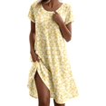 thumbnail image 1 of Puliio Summer Dresses for Women Short Sleeve Crew Neck Loose Midi Floral Print Casual Beach Vacation Dress, 1 of 4