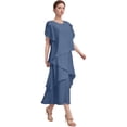 thumbnail image 1 of Puliio Summer Dresses for Women Short Sleeve Round Neck Asymmetric Layer Midi Elegant Office Casual Dress, 1 of 8