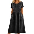 thumbnail image 1 of Puliio Summer Dresses for Women Short Sleeve Round Neck Embroidered Linen Midi Dress with Pockets, 1 of 6
