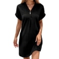 thumbnail image 1 of Puliio Summer Dresses for Women Short Sleeve V Neck Solid Color Ribbed Casual Daily Wear Mini Dress, 1 of 4
