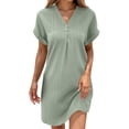 thumbnail image 1 of Puliio Summer Dresses for Women Short Sleeve V Neck Solid Color Ribbed Casual Daily Wear Mini Dress, 1 of 5
