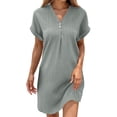 thumbnail image 1 of Puliio Summer Dresses for Women Short Sleeve V Neck Solid Color Ribbed Casual Daily Wear Mini Dress, 1 of 5