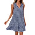 thumbnail image 1 of Puliio Summer Dresses for Women Sleeveless Collared V Neck Geometric Print Tiered Flowy Casual Mini Dress, 1 of 4