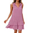 thumbnail image 1 of Puliio Summer Dresses for Women Sleeveless Collared V Neck Geometric Print Tiered Flowy Casual Mini Dress, 1 of 4