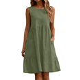 thumbnail image 1 of Puliio Summer Dresses for Women Sleeveless Round Neck Linen Blend Ruffle Hem Casual Dress with Pockets, 1 of 3