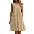 thumbnail image 1 of Puliio Summer Dresses for Women Sleeveless Round Neck Linen Blend Ruffle Hem Casual Dress with Pockets, 1 of 4